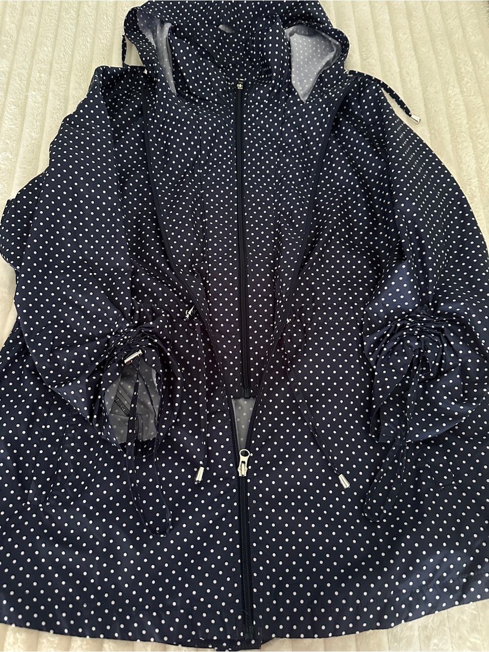 Jones New York Navy with White Polka Dot Hooded Raincoat - Picture 3 of 10